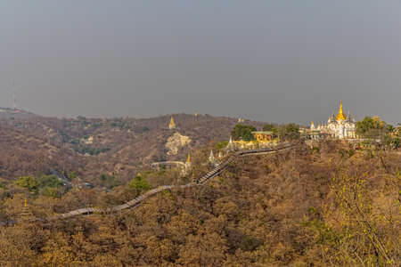 Panorama of the Irrawaddy river from Mandalay hil with pathway leading to the top.の写真素材
