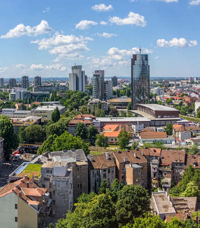 ZAGREB, CROATIA - JUNE 12: Panorama of the city shoot from top of the skyscraper with a view to the business area on June 12, 2013 in Zagreb, Croatia.のeditorial素材