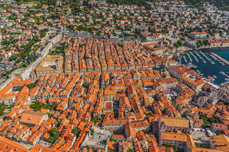 Aerial helicopter shoot of Dubrovnik old town.の写真素材