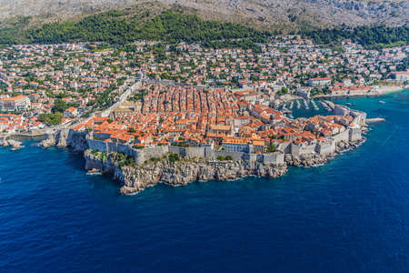Aerial helicopter shoot of Dubrovnik old town の写真素材