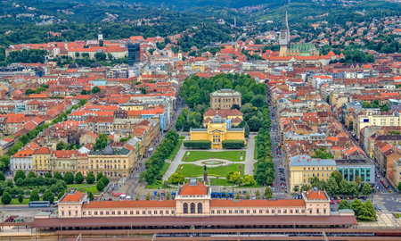 Lenuci horseshoe is a complex of seven squares and parks in central Zagreb  Old art gallery building recently renovated in the front のeditorial素材