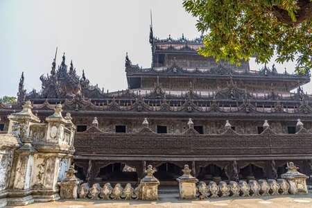 Shwenandaw Kyaung Temple or Golden Palace Monastery in Mandalay, Myanmar.のeditorial素材
