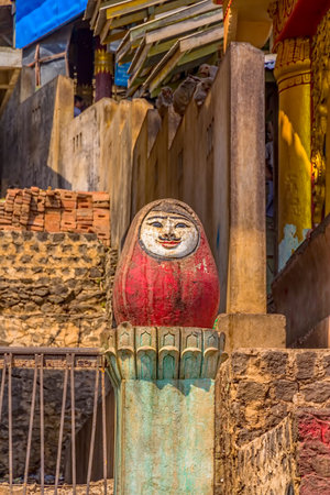 MOUNT POPA, MYANMAR - FEBRUARY 24: Decorated entrance witch lead to the temple on top of the mount Popa on February 24, 2012 in Mount Popa, Myanmar.のeditorial素材