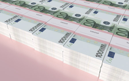 3D illustration - Packets of 100 Euro bills with copyspace