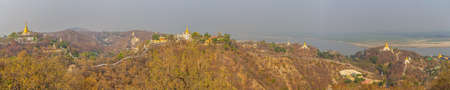 Panorama of the Irrawaddy river from Mandalay hil with pathway leading to the top.の写真素材