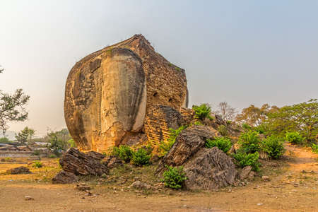 Mingun near Mandalay is tourist attraction - Elephant sculpture of Never Completed Pagodaの写真素材