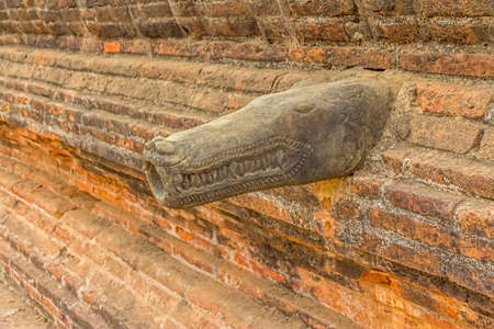 Mingun near Mandalay is tourist attraction - Base of Never Completed Pagoda and carved drain partsの写真素材