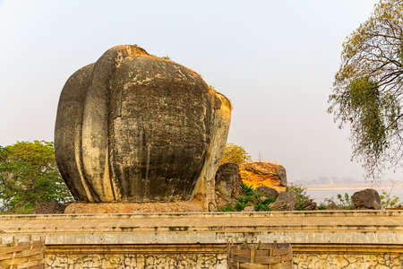 Mingun near Mandalay is tourist attraction - Elephant sculpture of Never Completed Pagodaの写真素材