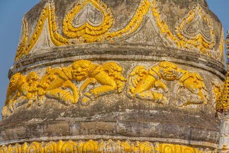 INNWA - FEBRUARY 25: The Maha Aungmye Bonzan Monastery decoration detail,  well-known as Me Nu Oak Kyaung  on February 25, 2013 in Innwa, Myanmar.のeditorial素材