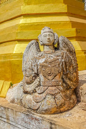 INDEIN, MYANMAR - FEBRUARY 28: Decoration in front of renovated Ancient Stupas at Inle Lake area on February 28, 2013 in Indein, Myanmar.のeditorial素材
