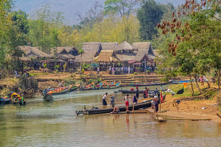 INDEIN, MYANMAR - FEBRUARY 28: Biggest village on Inle lake where all tourists came for a visit by long motorized traditional boats on February 28, 2013 in Indein, Myanmar.のeditorial素材