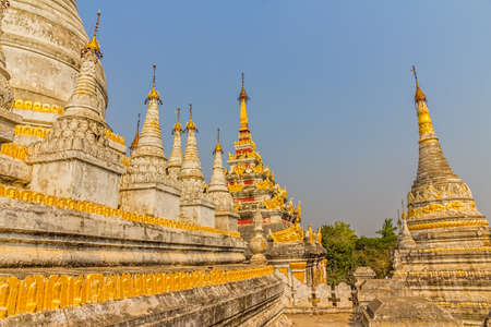 Stupa at The Maha Aungmye Bonzan Monastery complex,  well-known as Me Nu Oak Kyaung in Innwa, Mandalay, Myanmar.の写真素材