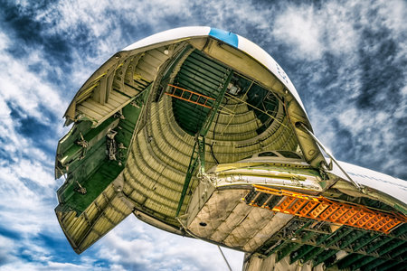 ZAGREB, CROATIA - NOVEMBER 10: Loading heavy weight cargo to the Antonov 225 Mriya airplane shoot as...