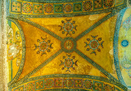 ISTANBUL, TURKEY - SEPTEMBER 27: Ceiling in Hagia Sophia ancient basilica on September 27th, 2013 Istanbul, Turkey. For almost 500 years principal mosquel, Hagia Sophia served as a model for many other Ottoman mosques.のeditorial素材