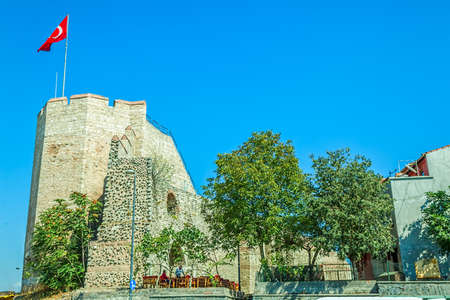ISTANBUL, TURKEY - SEPTEMBER 28: Famous ancient walls of Constantinople in Istanbul, Turkey on September 28th, 2013 Istanbul, Turkey.のeditorial素材