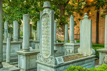 ISTANBUL, TURKEY - SEPTEMBER 27: One of the graves at Sinan Pasa Turbesi an old historic Islamic cemetery on September 27th, 2013 Istanbul, Turkey.のeditorial素材