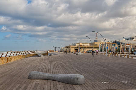 TEL AVIV, ISRAEL - MARCH 1, 2014: Old harbor transformed to the riviera with long promenade with jogging, bicycle and walking tracks.のeditorial素材