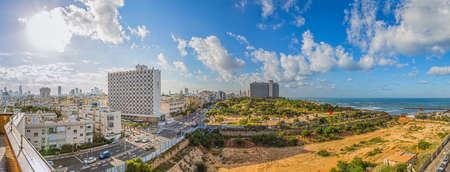 TEL AVIV, ISRAEL - FEBRUARY 26, 2014: Early morning panorama with a view of the beach, riviera and hotels.のeditorial素材