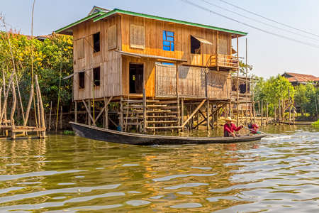 INDEIN   MYANMAR - FEBRUARY 28 2013  Water transport in the small Floating village at Inle Lake, Myanmar のeditorial素材