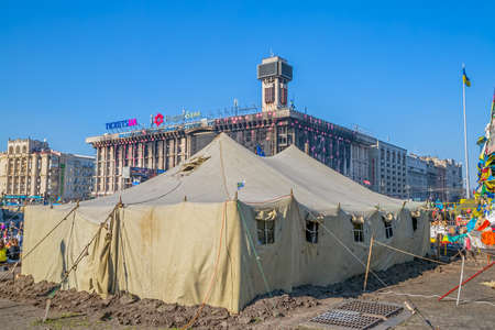 KIEV, UKRAINE - MARCH 22, 2014  People still living at Maidan square to maintain Revolution because people distrust politicians and waiting for the Presidential elections のeditorial素材