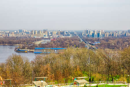 Panorama of Left Bank of Dnieper with Metro Bridge over Dnieper in Kiev, Ukraine.の写真素材