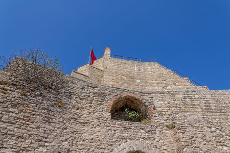 Remains of the famous ancient walls of Constantinople in Istanbul.の写真素材