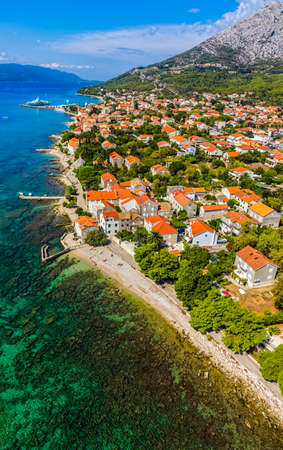 Helicopter aerial shoot of famous tourist destination on Peljesac peninsula, Croatiaの写真素材