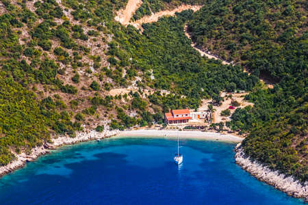 Helicopter aerial shoot of tip of the Peljesac peninsula - Dubrovnik archipelago, Croatiaの写真素材