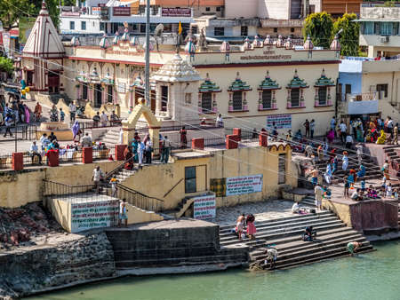 RISHIKESH, INDIA - APRIL 5, 2010: View of Rishikesh and the Ganges river from Ram Jhula bridge.のeditorial素材