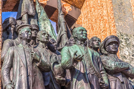 ISTANBUL, TURKEY - SEPTEMBER 28, 2013: Republic Monument on Taksim Square is a major tourist attraction.のeditorial素材