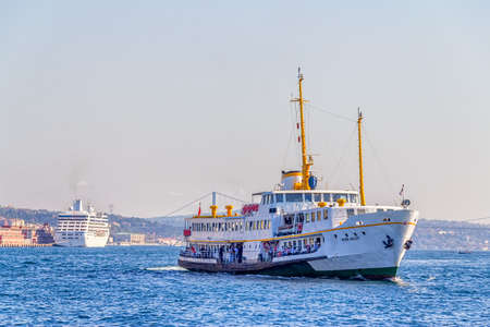 ISTANBUL, TURKEY - SEPTEMBER 29, 2013: Passenger ship Aydin Guler sails towards Old Istanbul.のeditorial素材