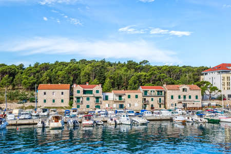 MAKARSKA, CROATIA - JULY 22, 2014: The small port for boats in summer morning.のeditorial素材