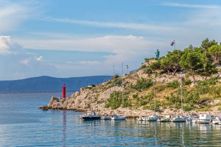 MAKARSKA, CROATIA - JULY 22, 2014: Saint Peter small peninsula at the port entrance.のeditorial素材