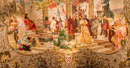 ZAGREB, CROATIA - October 14, 2014: The curtain of the Croatian National Theatre in 1895 painted by Vlaho Bukovac. Today known as the Croatian national revival.のeditorial素材