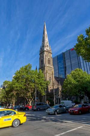 MELBOURNE, AUSTRALIA - MARCH 16, 2015: Scots Church is famous landmark on the Collins Street.のeditorial素材