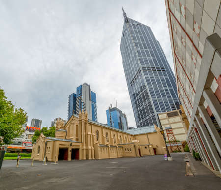 MELBOURNE, AUSTRALIA - MARCH 16, 2015: St. Francis' Catholic Church on corner of Elizabeth and Lonsdale Streets, listed on the Victorian Heritage Register and designed by Samuel Jackson.のeditorial素材