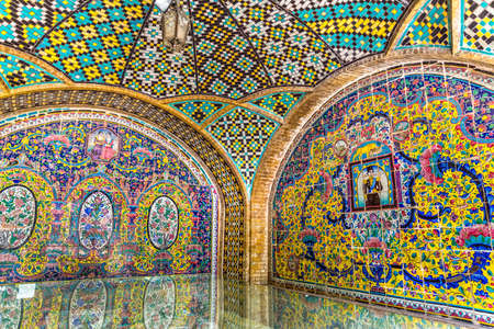 Patterned walls of the royal palace Golestan oldest groups of buildings in persian capital, this building was a part of the interior residence of Karim Khan of Zand. Tehran, Iran.のeditorial素材