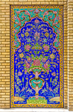 Colorfull tiles decoration detail of Golestan Palace former royal Qajar complex in capital city....