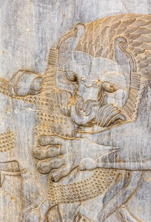 Lion relief detail at the relief of the old city Persepolis.の写真素材
