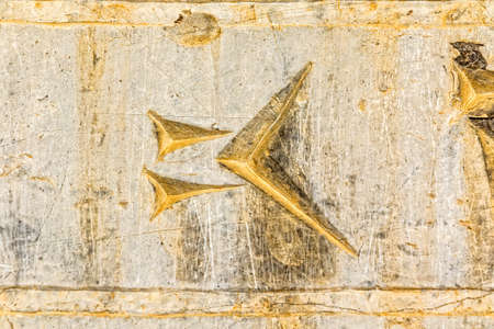 Part of ancient cuneiform closeup detail on the stairway facade of the Apadana at the Persepolis, Iran.の写真素材