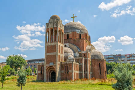PRISTINA, KOSOVO - JULY 01, 2015: The Christ the Saviour Cathedral is an unfinished Serbian Orthodox Christian church, construction was interrupted by the Kosovo War. Seen as a symbol of the bad regime, various Kosovo Albanian intellectuals have called foのeditorial素材
