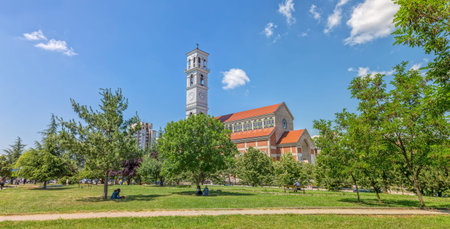 PRISTINA, KOSOVO - JULY 01, 2015: The Roman Catholic Cathedral of Blessed Mother Teresa panoramic...