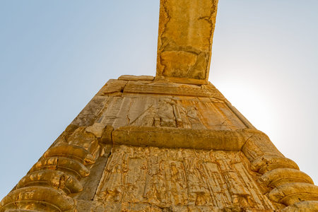Ruins of old city Persepolis, a detail of a gate and Persian construction techniques in a capital of...
