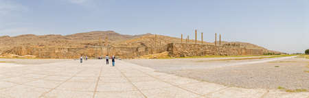 PERSEPOLIS, IRAN - MAY 3, 2015: Panoramic view to the tourist entrance of the ancient city, a capital of the Achaemenid Empire 550 - 330 BC.のeditorial素材
