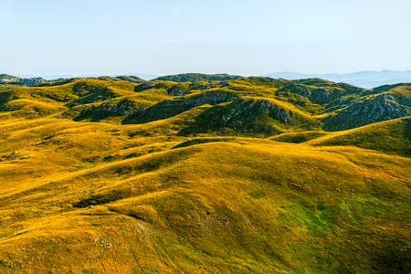 Helicopter aerial photo at sunrise of the Montenegro continental part and nature.の写真素材