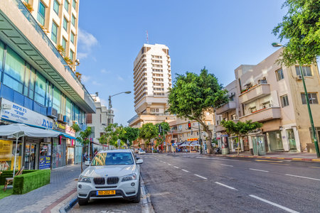 TEL AVIV, ISRAEL - JUNE 19, 2015: Morning at Ben Yehuda street near the Arcadia Tower hotel.のeditorial素材