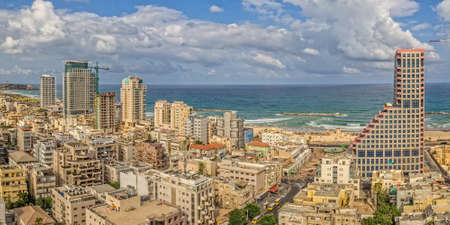 TEL AVIV, ISRAEL - JUNE 19, 2015: Aerial view of the city buildings, beach, riviera and hotels.のeditorial素材