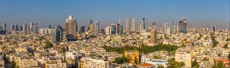 TEL AVIV, ISRAEL - JUNE 18, 2015: Aerial panoramic view of the city buildings and private houses.のeditorial素材