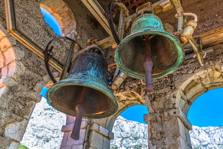 View from the St. Anthony church bell tower in old village Tucepi in Dalmatia.の写真素材
