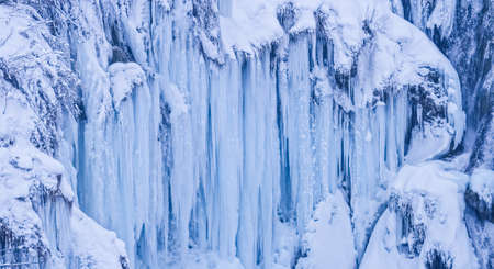 Plitvice lakes frozen waterfallの写真素材